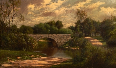 Henry Hulsmann Bridge in a Landscape 12x20 Oil on Canvas