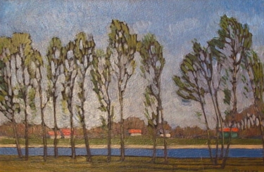 Herman Katzler Trees along a River 9x14 Oil