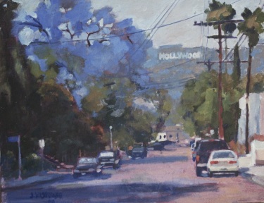 James Wisnowski Hollywood Sign with Jacaranda Oil Painting