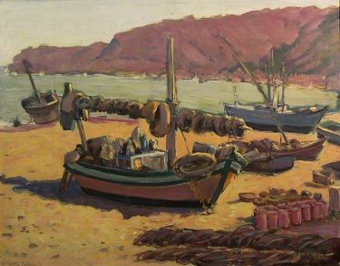 Irving Manior Fishing Boats at Nazare 18x24 Oil on Board