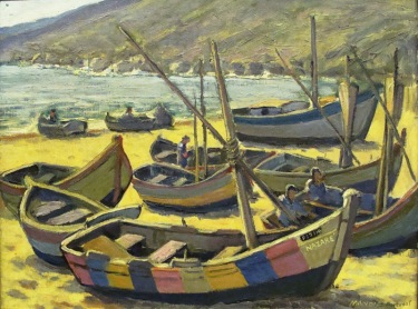 Irving Manoir Fishing Boats at Nazare Portugal 20x24 Oil