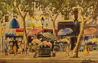 Ismael Cuesta City Street Scene 14x20 Watercolor