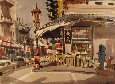 Grant Street, San Francisco by Jade Fon 22x30 Watercolor