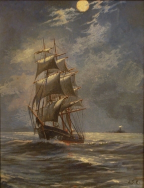 James S Edwards Moonlit Sailing 14x11 Mixed Media