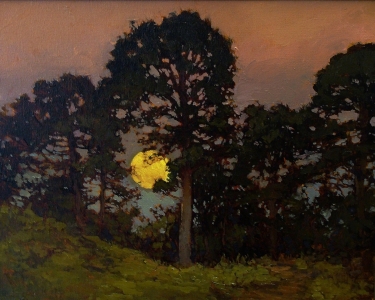 Jan Schmuckal Moonrise Through the Trees 16x20 Oil on Canvas