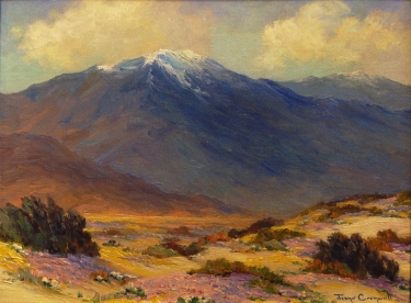 Joane Cromwell Desert Flowers and Mt. San Jacinto 12x16 Oil on Board
