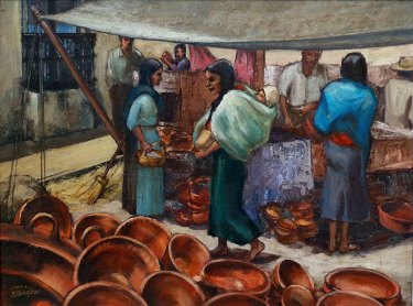 John L Ellingboe Mexican Marketplace 20x24 Oil on Canvas Board