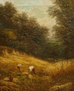 Joseph Linnell Harvesting the Wheat 12x10 Oil on Canvas