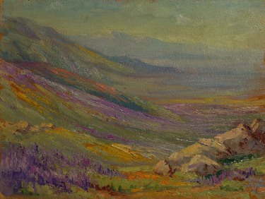 California landscape of mountains, valley and wildflowers by Martella Cone Lane