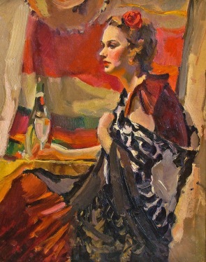 Ralph Von Lehmden Senorita with Shawl 20x16 Oil on Board