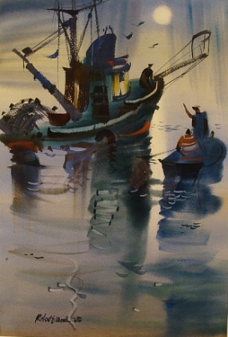 Fishing Boat, San Pedro by Robert E. Wood 20x13 Watercolor