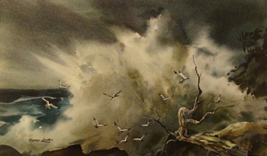 Birds and Spray by Robert Landry 12x20 Watercolor