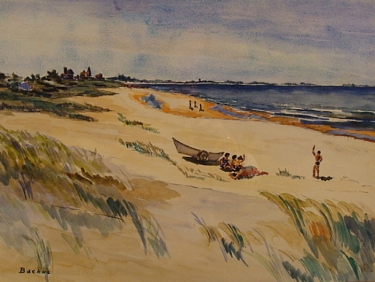 Lazy Day at Beach by Standish Backus 15x16 Watercolor