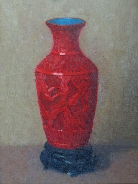 J Mason Reeves Red Vase 10x8 Oil on Canvas Board