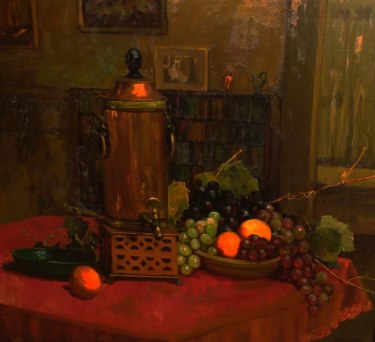 Florence Upson Young Still Life with Urn and Fruit 28x32 Oil on Canvas