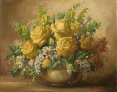 John W Orth Yellow Roses 16x20 Oil on Canvas